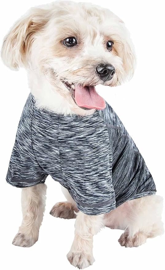 Pet Life ® Active 'Warf Speed' Heathred Dog Fitness and Yoga Pet T-Shirt Dog Clothes - Performance Dog T-Shirt with 4-Way-Stretch, Reflective and Quick-Dry Technology - Summer Dog Shirts