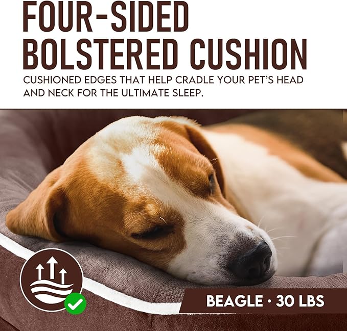 OhGeni Orthopedic Dog Couch Large Sized Pet Beds for Fathers Gifts with Comfort Foam Support, Soft Indestructible Fabric, Machine Washable Waterproof Removable Cover, 35-Inch (Brown)