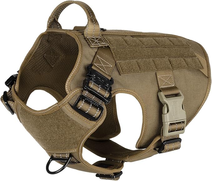 ICEFANG Tactical Dog Harness,Large Size, 2X Metal Buckle,Working Dog MOLLE Vest with Handle,No Pulling Front Leash Clip,Hook and Loop Panel