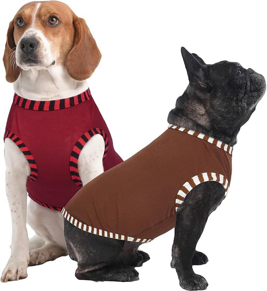 IECOii 2 Pack Dog T-shirts for Small Dogs,Breathable & Lightweight Fabric for Hot Weather,Stretchy Pet Tank Top Sleeveless Vest for Summer Outdoor Sun Protection,Cat,Chihuahua Clothes,Coffee+DarkRed,M