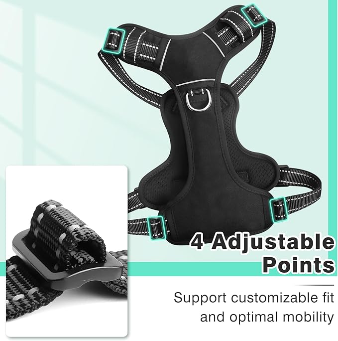 WINSEE Dog Harness No Pull, Adjustable Pet Vest with Front/Back Leash Clips, Reflective Soft Padded Dog Harness for Large Dogs, Easy Control Handle for Walking