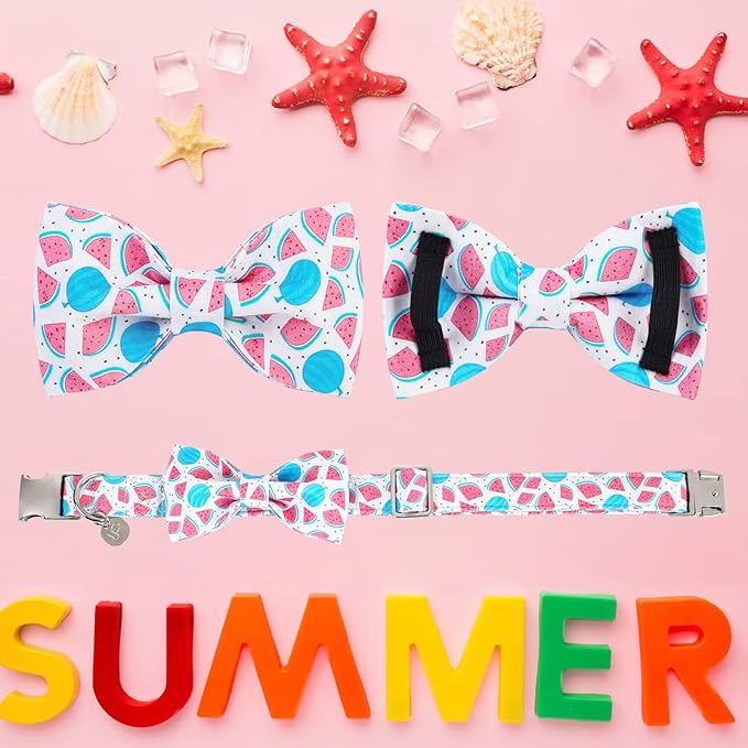 Dog Collar with Bow Tie, Durable Comfortable Cotton Cute Dog Bowtie Collar for Small Dog Girl Boy, Summer Dog Collar with Metal Buckle, S