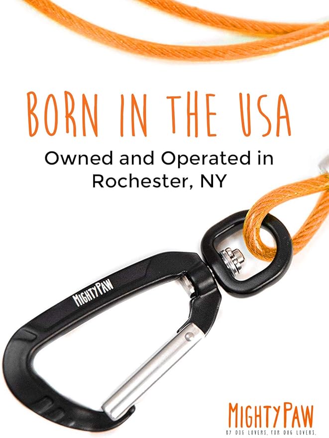 Mighty Paw Dog Leash - Anti Biting Pets Leashes - Chew Proof Metal Cable - Ideal for Large Dogs and Teething Puppies - Braided Cord with Padded Handle - Six Foot - Orange