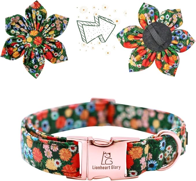 Lionheart Glory Dog Collar, Dog Collar with Flower, Cute Floral Pattern Pet Collar Adjustable Dog Collar for Large Dogs