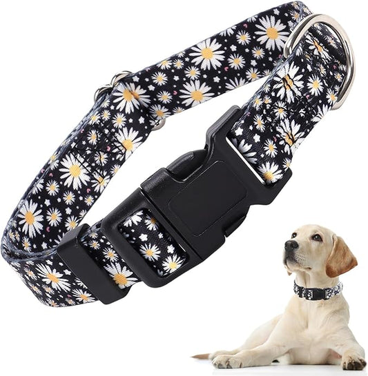 Dog Collars for Small Dogs with Daisy Patterns, Cute Dog Collar Buckle Collar for Boy Girl Dogs, Adjustable Comfy Soft Durable Pet Collar for XS Small Medium Large Extra Large Dogs (S)