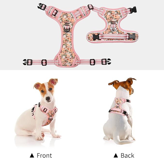 Timos No Pull Dog Harness, Release at Neck Reflective 3 Snap Buckles Adjustable No Choke Pet Vest with Front & Back 2 Leash Clips, Soft Padded Control Training Handle for Small Medium Large Dogs