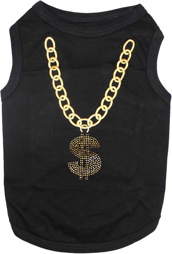 Parisian Pet Dog Tshirt - Embroidered “ Bling $ “ Dogs Clothes - 100% Cotton and Breathable Dog Tank Top - Sleeveless Doggy Tee Shirts - Machine Washable Shirts for Medium Dogs - Pet Vest - M