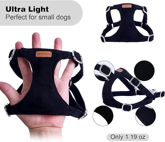 Dog Harness and Leash Set, XXS No Pull Adjustable Puppy Harness with Multifunction Pink Dog Leash and Dog Collar, Soft No Choke Escape Proof Pet Harness Vest for Small Dogs and Cats (Black, M)