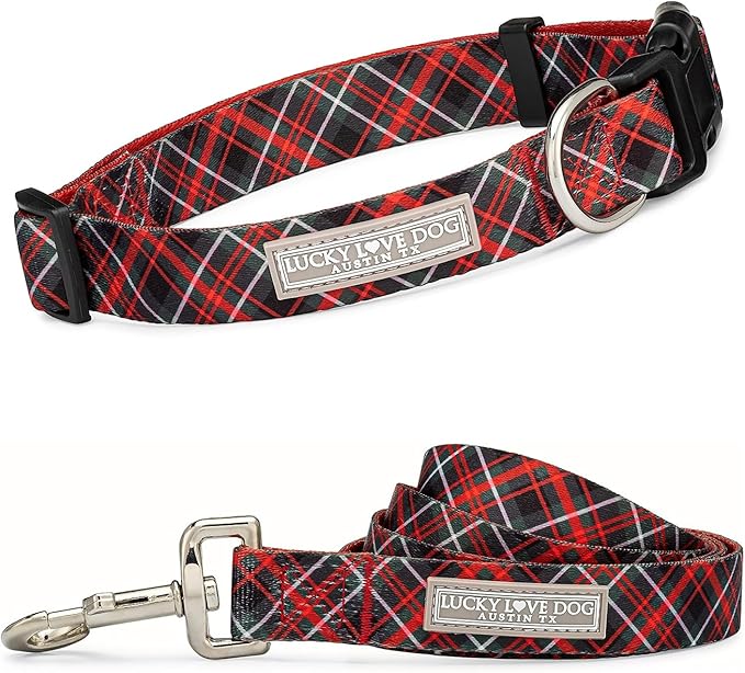 Lucky Love Dog - Easy Click Buckle Dog Collar with Leash Set Combo, Durable & Comfortable for Male & Female Dogs, Pet Collar for Small to Large Dogs, Secure Fit - Heywood Combo, Medium