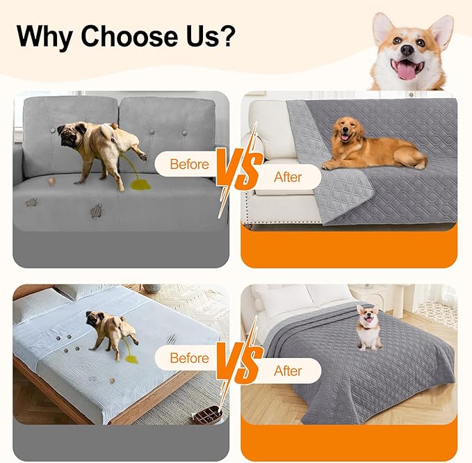 Smiry Waterproof Dog Blanket, 30x70 Inch Soft Pet Bed Cover Reversible, Washable Sofa Couch Furniture Protector for Small Medium Large Dog Puppy Cat, Grey/Light Grey