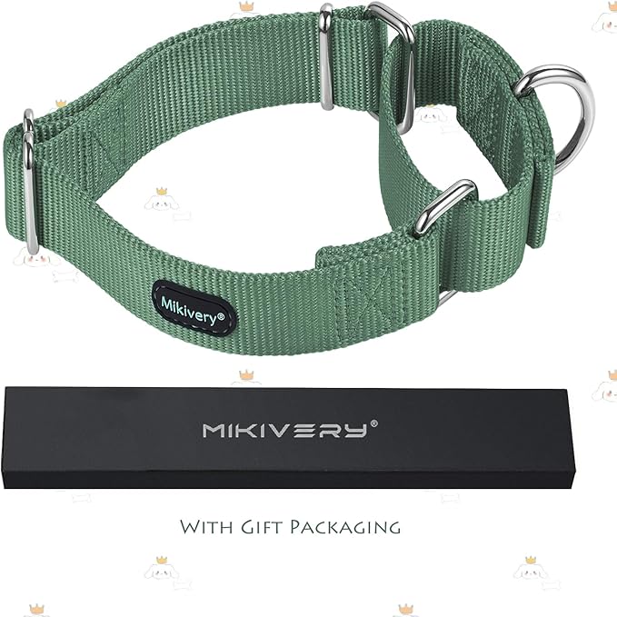 Mikivery Martingale Dog Collar Nylon Adjustable and Safety Training Metal Buckle Dogs Collars for Small Medium and Large Breed(Emerald,M)