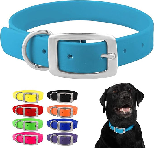 Regal Dog Products Small Light Blue Dog Collar with Heavy Duty Double Buckle & D Ring | Vinyl Coated, Custom Fit, Adjustable Biothane Dog Collar Chew Resistant Waterproof Collar for Dogs