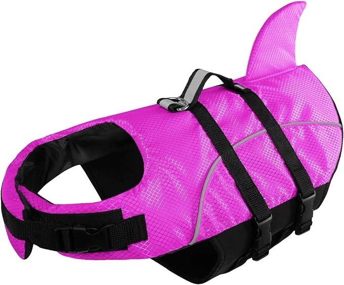 Queenmore Small Dog Life Jacket XXS, Puppy Life Jackets for Small Dogs, Little Dog Life Vest for Swimming/Boating, Cat Life Jacket/Life Vest, Lightweight Shark Pet Water Vest with Handle/Leash Hook