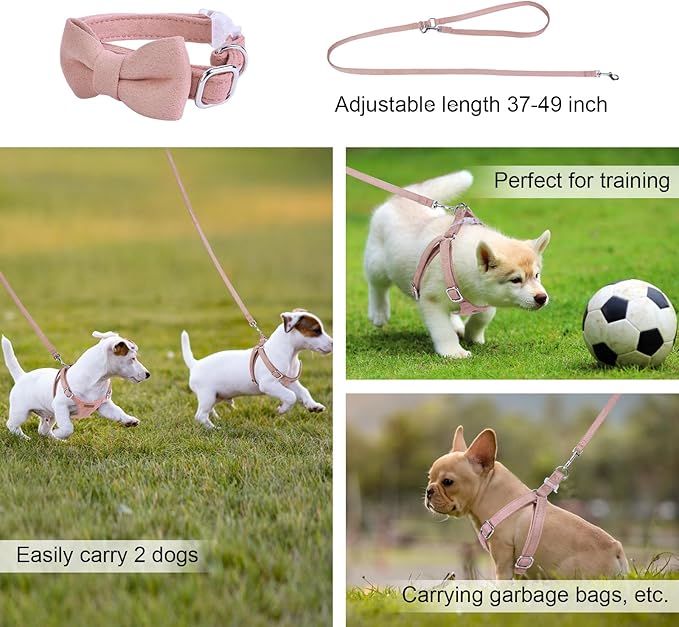 Dog Harness and Leash Set, XXS No Pull Adjustable Puppy Harness with Multifunction Pink Dog Leash and Dog Collar, Soft No Choke Escape Proof Pet Harness Vest for Small Dogs and Cats (Pink, XS)