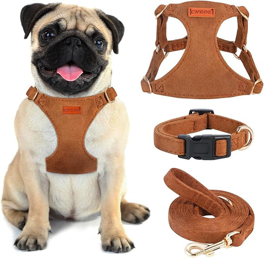 No Pull Dog Harness- Lightweight, Soft, Adjustable Small Harness Collar and Leash Set, Suitable for Cats Puppy Small and Medium-Sized Dog Outdoor Training and Running (Brown, S)