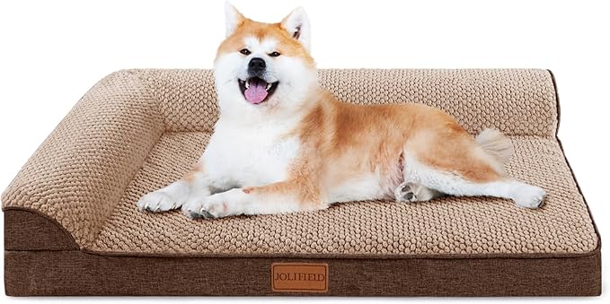 Orthopedic Jacquard Dog Bed for Medium Dogs, Waterproof L Shaped Medium Pet Sofa Bed with Washable Removable Cover, Non-Slip Soft Warm Comfortable Pet Couch Sleep Mat, 30''X20'' Brown