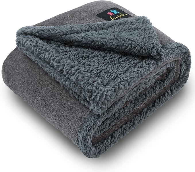 Luciphia Waterproof Blanket for Large Dogs Liquid Proof Furniture Protector Washable Pet Reversible Bed Cover for Couch Soft Sherpa Fleece Cat Blanket for Small Medium Light Grey Medium（57" x 40"）