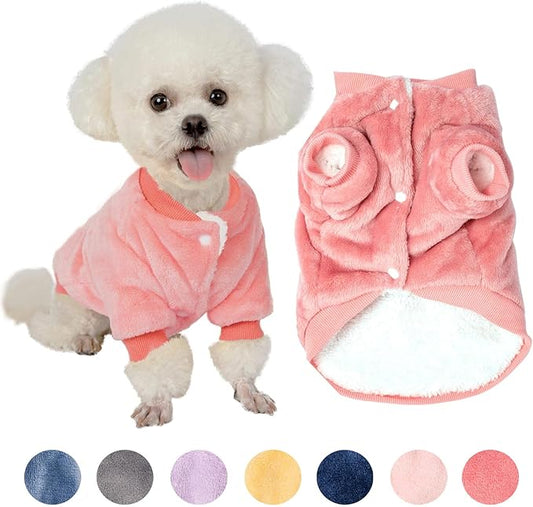 FabriCastle Dog Sweater, Small Dog Clothes for Female Dogs Girl & Cats, Soft and Warm Pet Coat, Winter Pet Jacket, Doggy Apparel Costumes, Fleece Female Puppy Outfits Snap On (Pink Rose, X-Small)