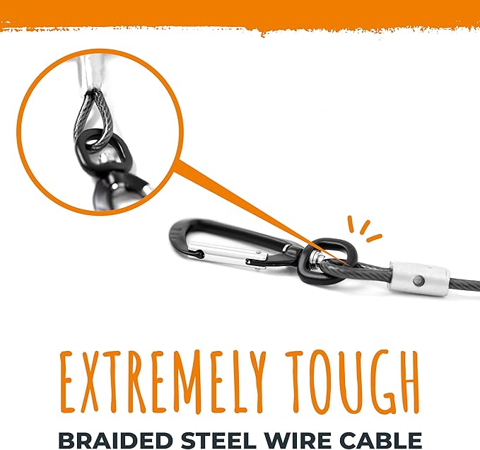 Mighty Paw Dog Seat Belt - Chew-Proof Metal Safety Restraint - Steel Braided Vehicle Tether - Rock Climbers Carabiner Included - Pet Car Leash Seat Belts - Dogs Car Safety Harness -Black, 60cm