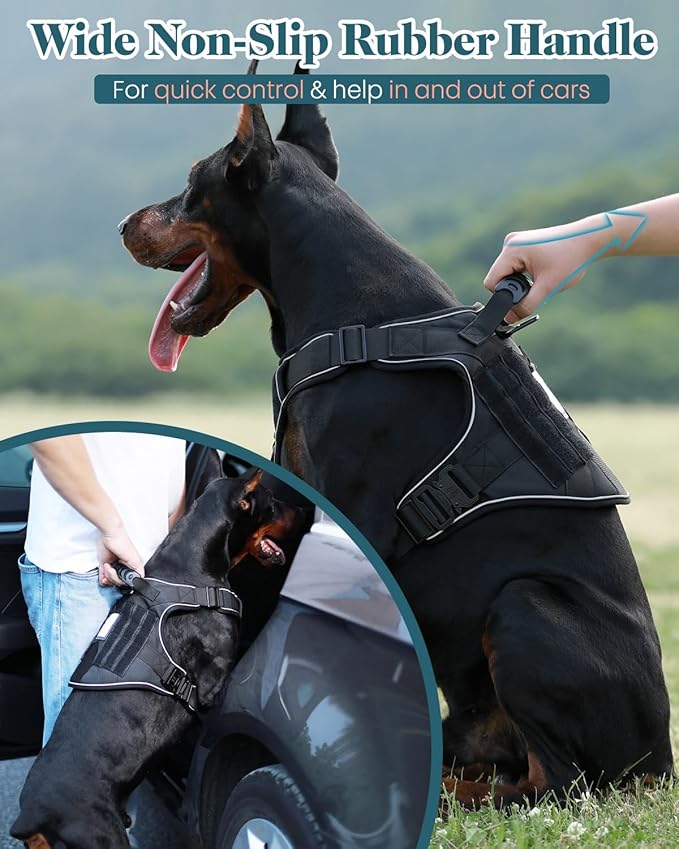 Reflective Service Dog in Training Vest Harness for Medium Large Dogs, Adjustable Heavy Duty Padded Black Dog Harness, with Front Clip and Metal Buckles Do Not Pet for Training, Hiking