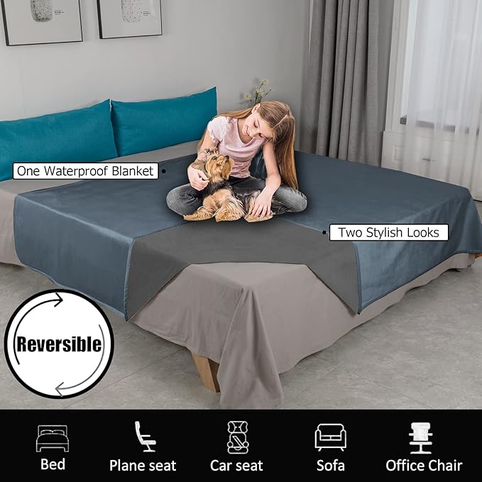 Ameritex Pet Bed Blanket Reversible 100% Waterproof Velvet Super Soft for Sofa and Bed