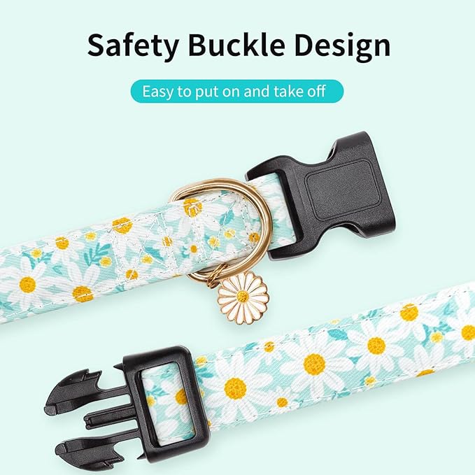 Dog Collars with Buckle Adjustable for Cute Girl Female Boy Dogs,Special Soft and Fancy Dog Pet Collar with Flower Design for Small Medium Large Dogs (XS, Cyan-Daisy)