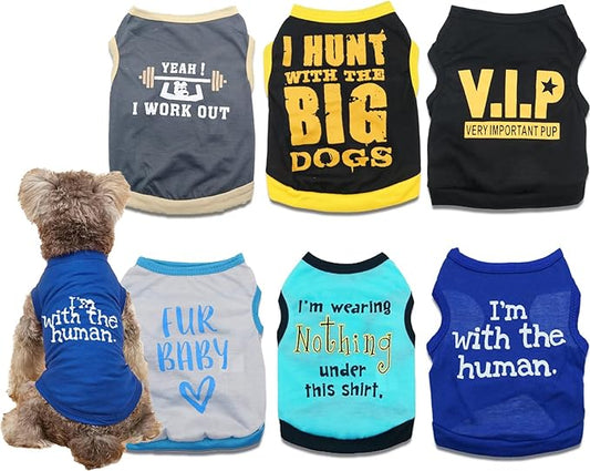 6 Packs Funny Cute Puppy Shirts - Boy Dog T Shirts for Small Dogs & Boys, Cat Clothing Female Vest Apparel, Large