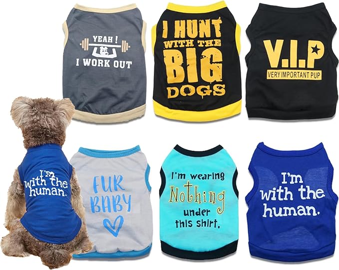 6 Packs Extra Small Dog Puppy Shirts Boy Dog Clothes Funny Cute Dogs T Shirt for Small Dogs Boys XS Puppy Tshirt Cat Clothing Female Vest Apparel, XS