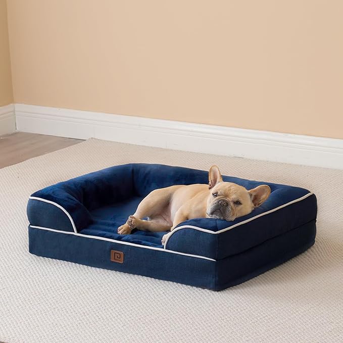 EHEYCIGA Orthopedic Dog Bed for Small Dogs, Waterproof Memory Foam Small Dog Beds with Sides, Non-Slip Bottom and Egg-Crate Foam Medium Pet Couch Bed with Washable Removable Cover, Navy