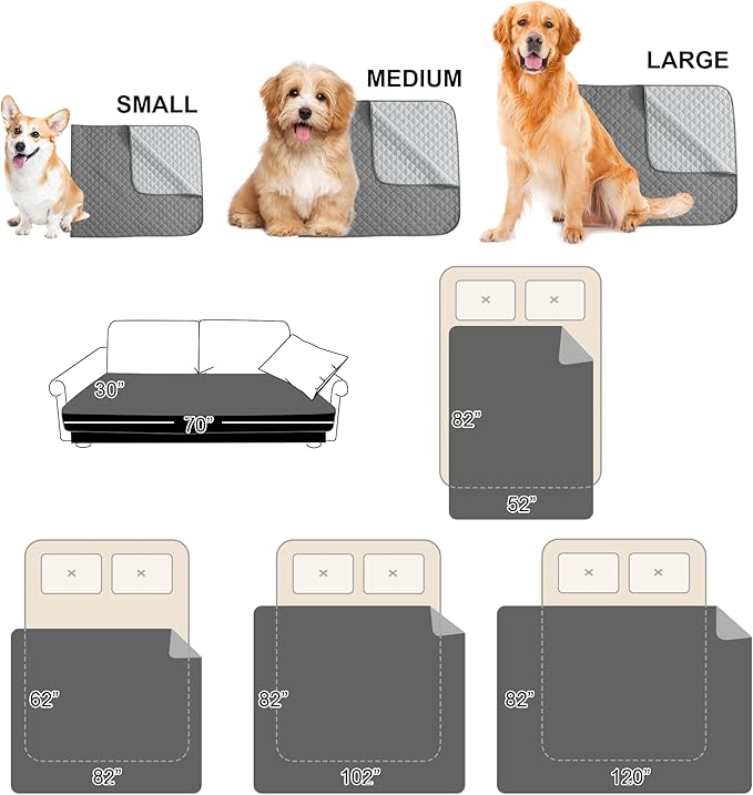 NICETOWN 100% Waterproof Dog Blanket Soft Pet Bed Cover Double Sided Reversible Protect Furniture Couch Sofa Car for Puppy Cat Kids (Dark Grey/Light Grey, 30x70 Inch, Pack of 1)
