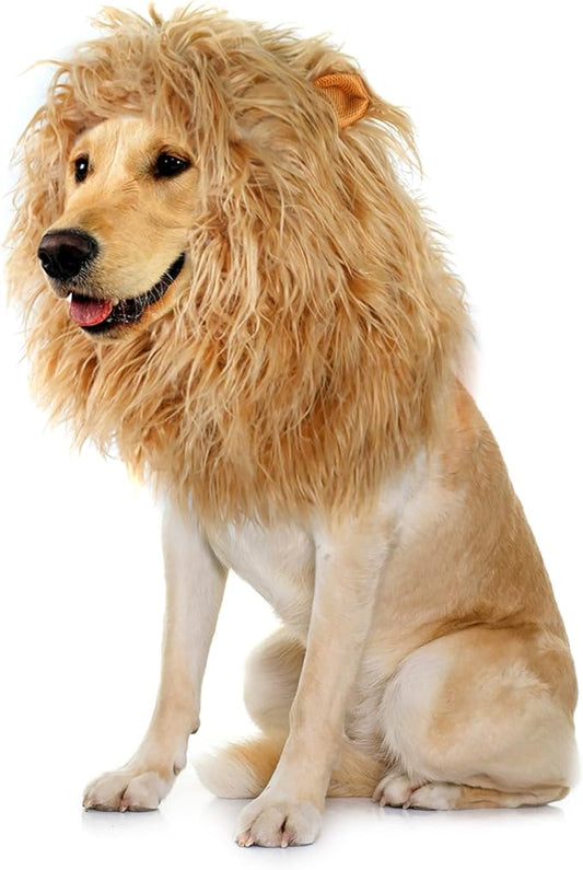 Onmygogo Lion Mane Wig for Dogs with Ears, Funny Pet Costumes for Halloween Christmas (Size M, Yellow)