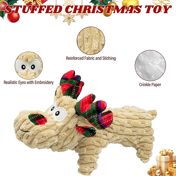 Dog Toys Squeaky Interactive Puppy Teething Chew Toy Stuffed PP Cotton Crinkle Sound Paper Tail,Deer Shape for Large Medium Small Breeds Indoor Outdoor Play