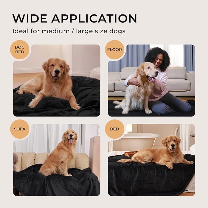 Luciphia Waterproof Blanket for Large Dogs Liquid Proof Furniture Protector Washable Pet Reversible Bed Cover for Couch Soft Sherpa Fleece Cat Blankets for Small Medium Black Large（65" x 57"）