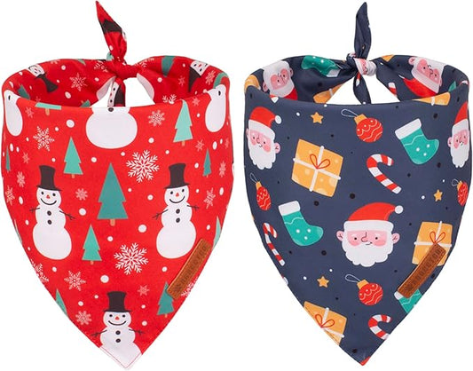 ADOGGYGO Christmas Dog Bandana, Snowman Santa Pet Scarf, Premium Durable Fabric, Adjustable Fit Christmas Bandanas for Extra Large Dogs Pets (X-Large)
