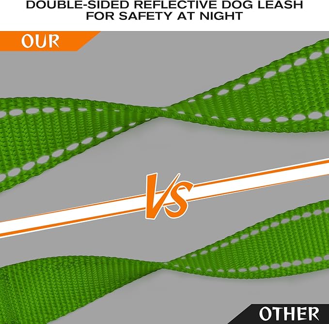 Joytale Dog Leash Heavy Duty for Large Dogs That Pull, Double Handle for Traffic Control, Double-Sided Reflective Leashes for Large Medium Dogs Night Safety, 5FT, Green