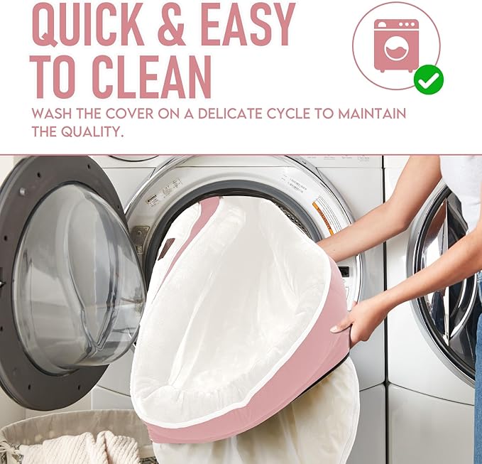 OhGeni Orthopedic Dog Couch Large Sized Pet Beds for Fathers Gifts with Comfort Foam Support, Soft Indestructible Fabric, Machine Washable Waterproof Removable Cover, 35-Inch (Pink)