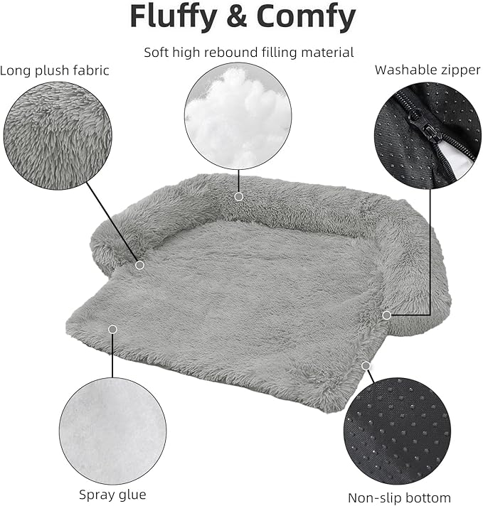 Calming Dog Bed Fluffy Plush Dog Mat for Furniture Protector with Removable Washable Cover for Large Medium Small Dogs and Cats (Extra Large (53x39.3x6), Grey)