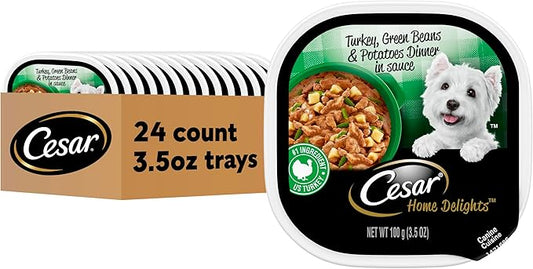 Cesar Home Delights Adult Wet Dog Food, Turkey, Green Beans & Potatoes Dinner in Sauce, 3.5 oz. (24 Count, Pack of 1)