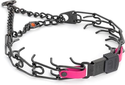 Herm Sprenger Black Stainless Steel Dog Collar with Quick Release ClicLock Buckle and Biothane Insert Training Collar Made in Germany (Passionfruit Pink, 23in x 3.2mm(Neck Size up to19-20in))