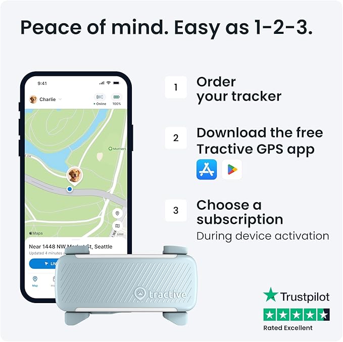 Tractive GPS Dog Tracker (2025 Release) | Real-time Pet Location Tracker | Health & Wellness Alerts | Virtual Fence for Dogs | Bark Monitoring | Dog Collar Attachment (Mint)