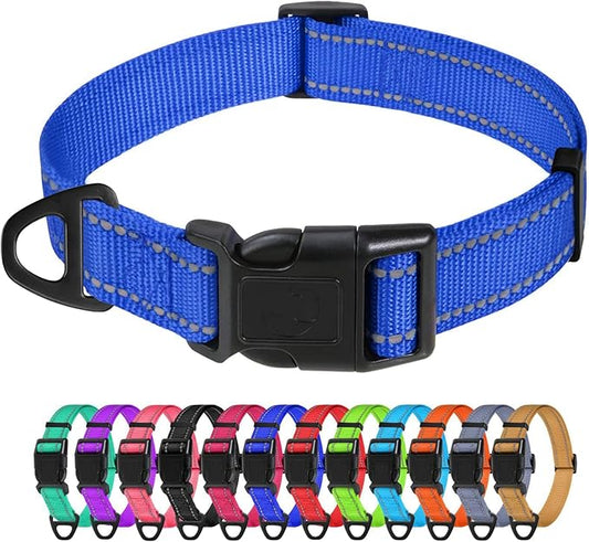 TagME Reflective Nylon Dog Collars, Adjustable Classic Pet Collar with Quick Release Buckle for Small Dogs, Royal Blue, 3/4" Width