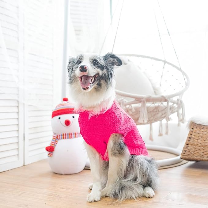 Mihachi Turtleneck Dog Sweater - Winter Coat Apparel Classic Cable Knit Clothes with Leash Hole for Cold Weather, Ideal Gift for Pet in New Year