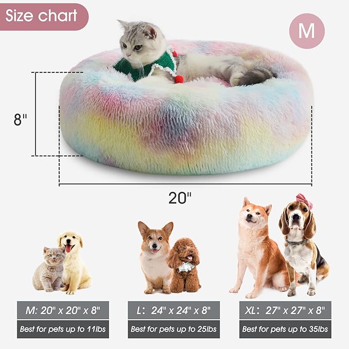 WESTERN HOME WH Calming Dog & Cat Bed, Anti-Anxiety Donut Cuddler Warming Cozy Soft Round Bed, Fluffy Faux Fur Plush Cushion Bed for Small Medium Dogs and Cats (20"/24"/27"/30")