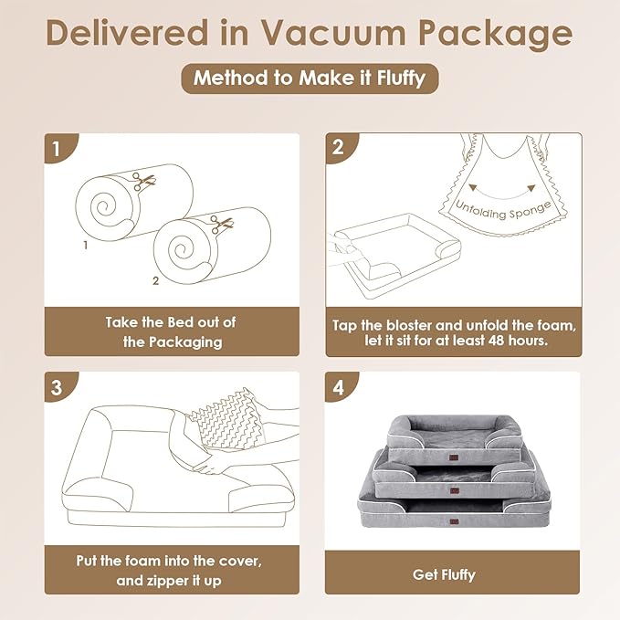 EHEYCIGA Orthopedic Dog Bed for Small Dogs, Waterproof Memory Foam Small Pet Beds with Sides, Non-Slip Bottom and Egg-Crate Foam Medium Dog Couch Bed with Washable Removable Cover, Grey