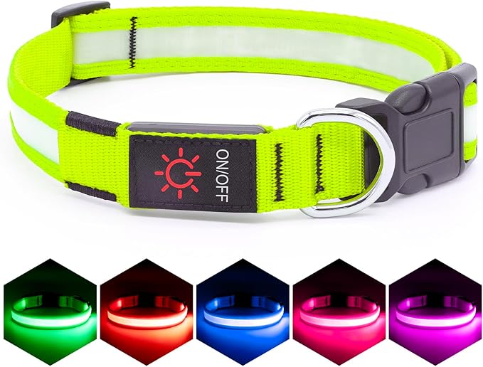 Vizpet LED Dog Collar, Light Up Dog Collar Adjustable USB Rechargeable Super Bright Safety Light Glowing Collars for Dogs(X-Large,Green)