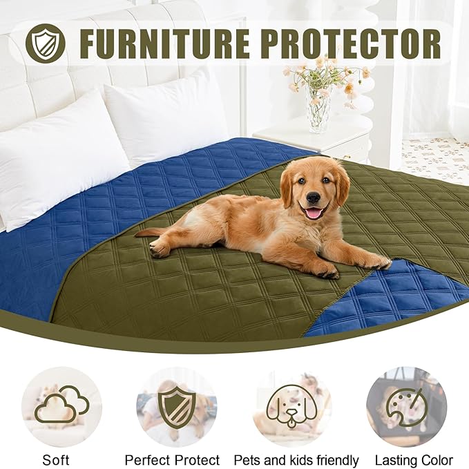 Smiry Waterproof Dog Bed Cover Blanket 40x50, Soft Reversible Pet Blanket, Washable Leakproof Cats Dogs Couch Cover for Sofa, Couch, Furniture, Green/Navy