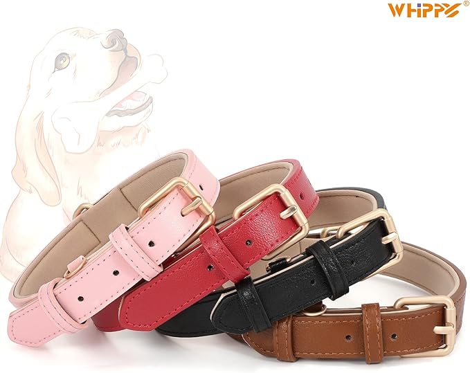 WHIPPY Airtag Leather Dog Collar GPS Tracker Air Tag Puppy Collar Adjustable Soft Leather Padded Dog Collar with Airtag Holder Case for Small Medium Large Dog Pet Backpack,Pink,XS