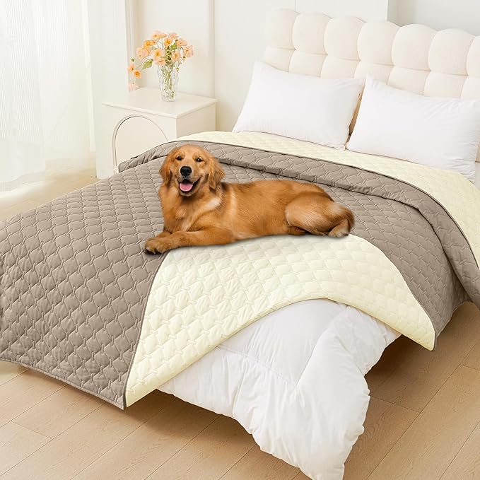 Smiry Waterproof Dog Bed Cover Blanket, Soft Reversible Pet Blanket, Washable Leakproof Cats Dogs Couch Cover for Sofa, Couch, Furniture (82x120 Inch, Taupe/Beige)
