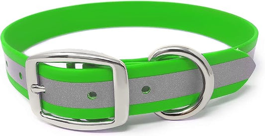 Regal Dog Products Medium Lime Green Heavy Duty Reflective Dog Collar with Durable Metal Buckle and D Ring Adjustable Chew Proof Waterproof Strong Small Dog Collar Other Sizes for Medium & Large Dogs