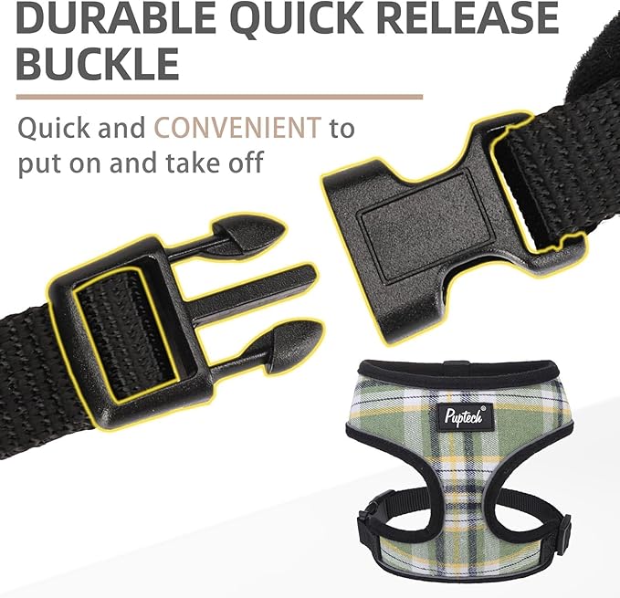 PUPTECK Soft Mesh Dog Harness and Leash Set Pet Puppy Cat Comfort Padded Vest No Pull Harnesses, Green/Yellow, L